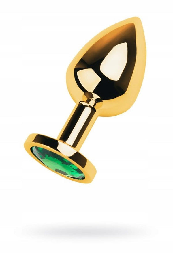 Gold anal plug TOYFA Metal with green round shaped gem