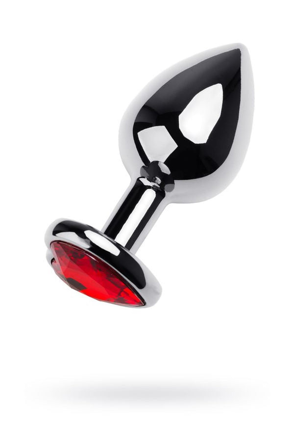 Silver anal plug TOYFA Metal with red heart shaped gem