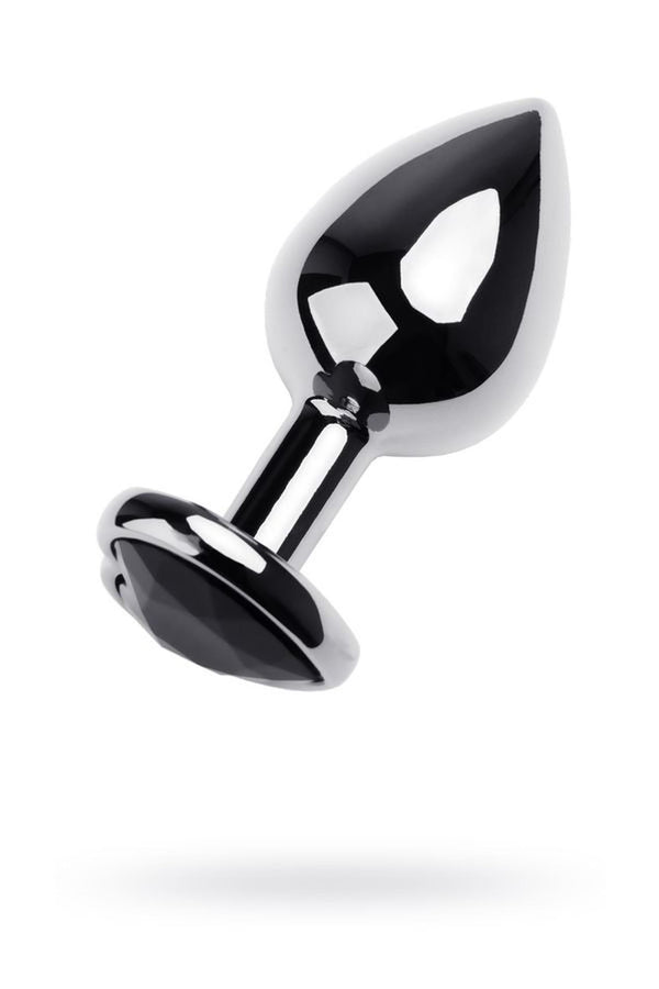 Silver anal plug TOYFA Metal with black heart shaped gem, length 7 cm, diameter 1,8 3,3 cm, weight 92 gr