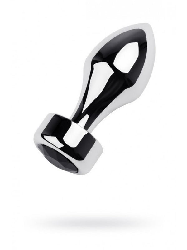 Silver anal plug TOYFA Metal with black round shaped gem, length 8,2 cm, diameter 2,5 3,8 cm, weight 210 gr