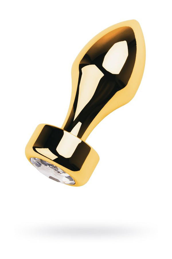 Gold anal plug TOYFA Metal with white round shaped gem , length 7 cm, diameter 2 3,5 cm, weight 140 gr