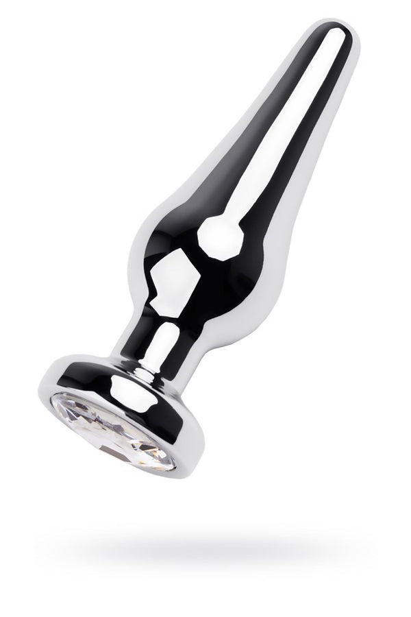 Silver anal plug TOYFA Metal with white round shaped gem, length 9 cm, diameter 1,5 4 cm, weight 205 gr