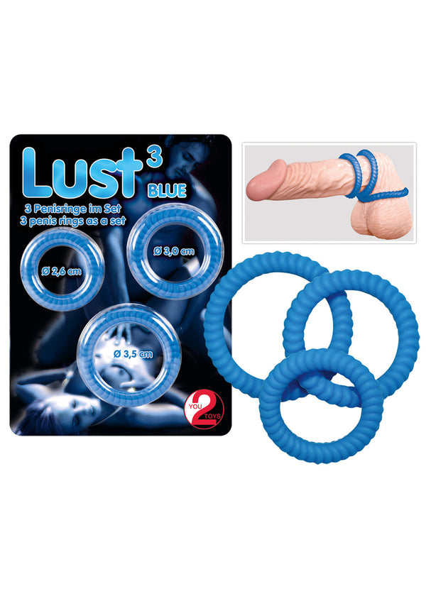 Lust 3 Cock Rings blue