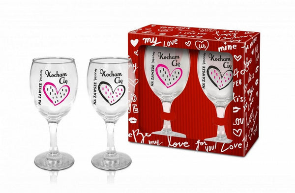 Walentynki   zestaw 2 kieliszków do wina 220ml   Kocham Cię