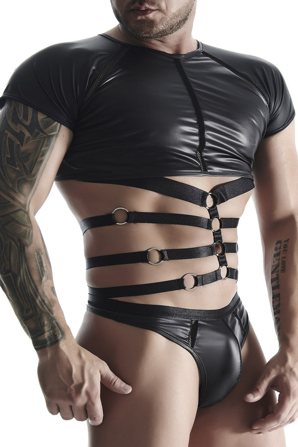 men's wetlook t-shirt with decorative tape and rubber inserts M