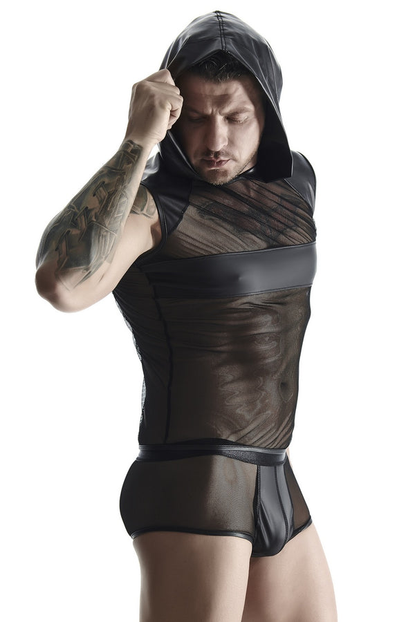 men's set made of elastic mesh and Weetlook: hooded t-shirt, XXL shorts