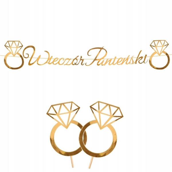 Set of gold paper decorations for a hen party