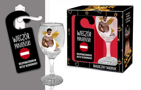 LOOK AT ME   Zestaw kieliszek do wina z zawieszką na drzwi   Wieczór Panieński, nieupoważnionym wstęp wzbroniony