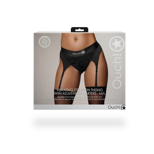 Vibrating Strap on Thong with Adjustable Garters   M/L