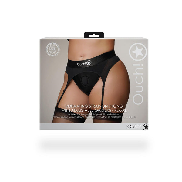 Vibrating Strap on Thong with Adjustable Garters   XL/XXL