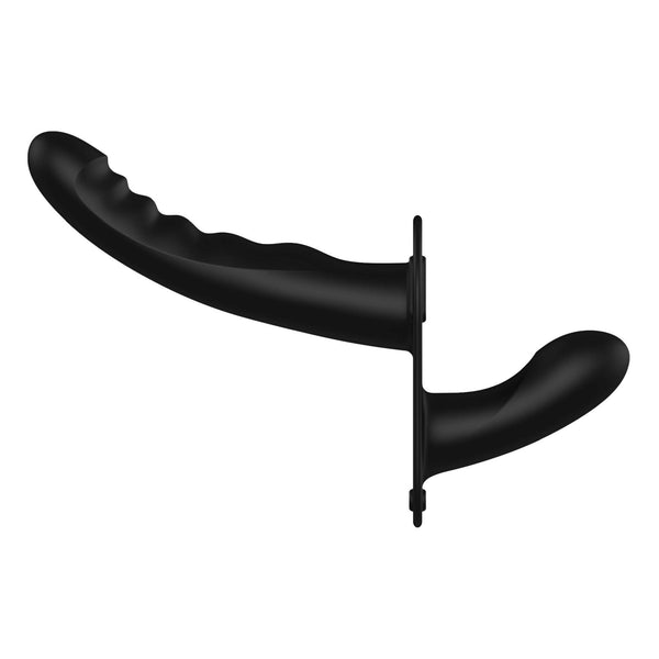 Ouch!   Dual Silicone Ribbed Strap On   Adjustable   Black