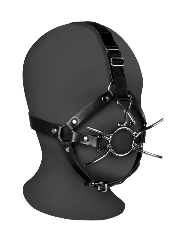 Head Harness with Spider Gag and Nose Hooks Black