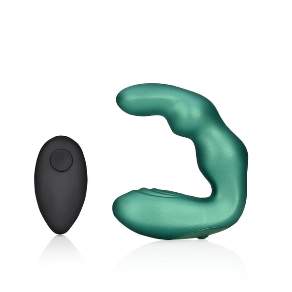 Bent Vibrating Prostate Massager with Remote Control   Metallic Green