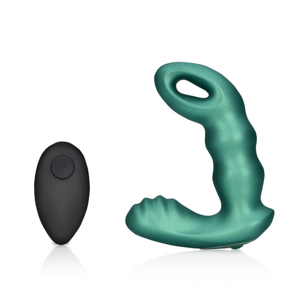 Beaded Vibrating Prostate Massager with Remote Control   Metallic Green