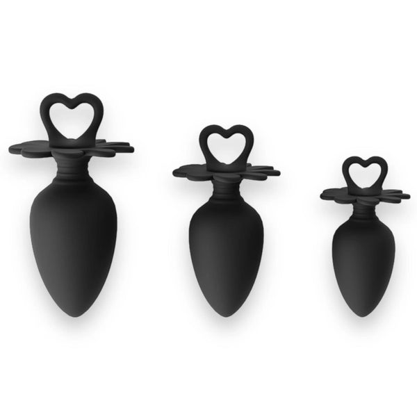 Power Escorts   Heart Plug Anal Starter 3 Pack   S, M & L   Black   quality Silicone   Colour box