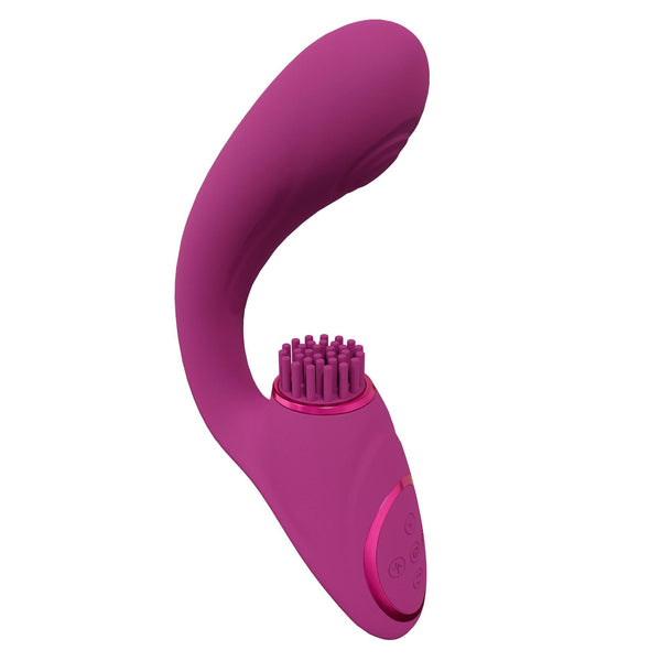 Gen Rechargeable Triple Action G Spot Vibrator with Pulse Wave and Vibrating Bristles Pink