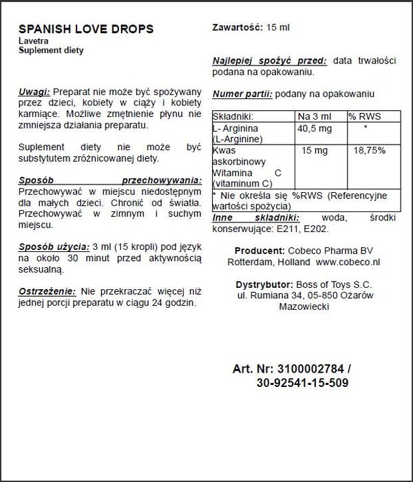 Spanish Lovedrops Lavetra 15ml Natural