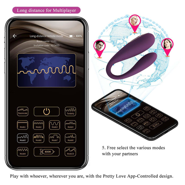 PRETTY LOVE August, Mobile APP Long distance Control 12 vibration functions, ABS Silicone, USB rechargeable