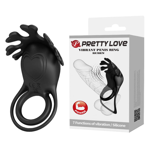 PRETTY LOVE   VIBRANT PENIS RING RUBEN Black, 7 vibration functions