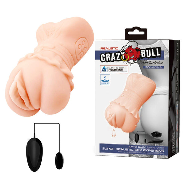 CRAZY BULL   Realistic Vagina Masturbator, Vibration Water lubricant, 3 AAA batteries