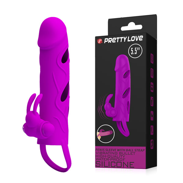 PRETTY LOVE   PENIS SLEEVE WITH BALL STRAP vibration PURPLE