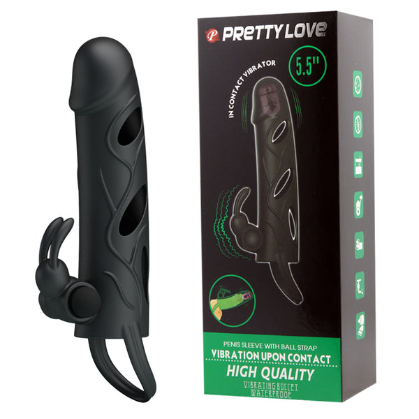 PRETTY LOVE   PENIS SLEEVE WITH BALL STRAP vibration BLACK