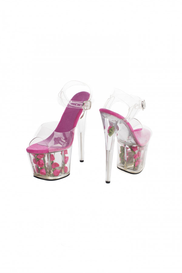 Buty  platformy z różami  fuxia 36