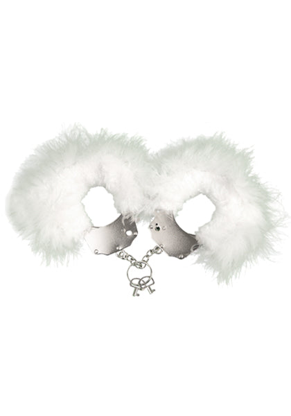 Handcuffs Funny toy kadanka Metallic Handcuffs, feather cover.. White