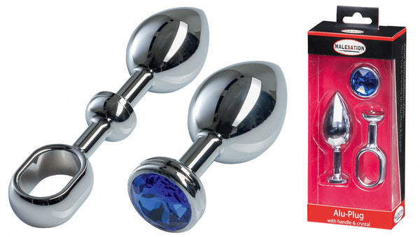MALESATION Alu Plug with handle &amp; crystal large, chrome