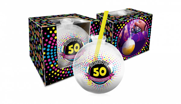 Urodzinowa   szklanka bombka 400ml.   Bombowa 50 tka