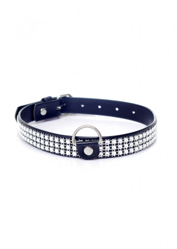 Fetish B   Series Collar with crystals 2 cm silver
