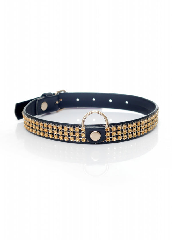 Fetish B   Series Collar with crystals 2 cm gold