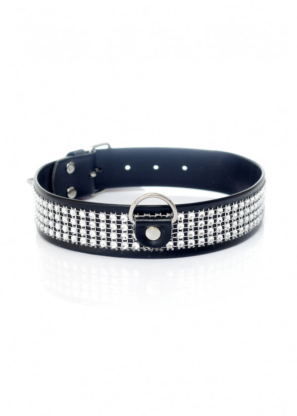 Fetish B   Series Collar with crystals 3 cm silver