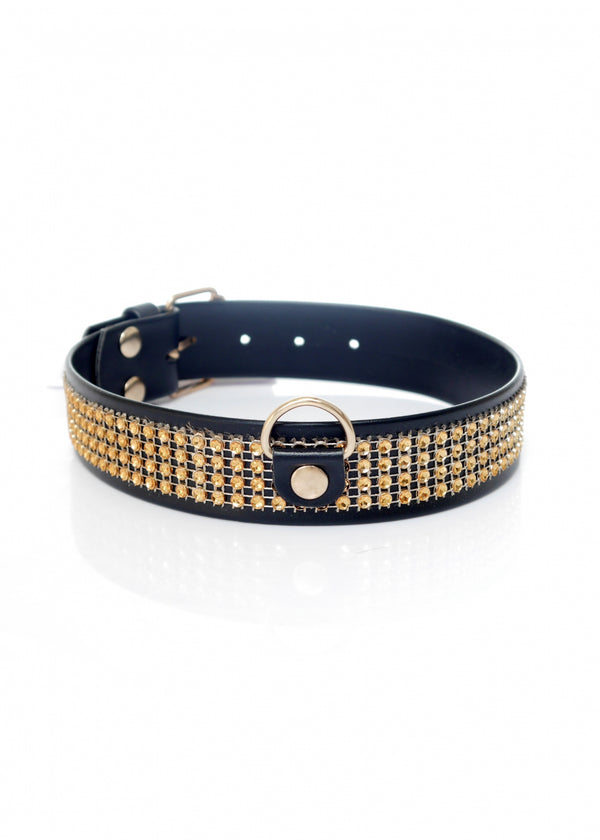 Fetish B   Series Collar with crystals 3 cm gold