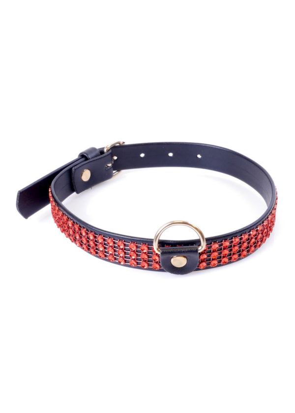 Fetish B   Series Collar with crystals 2 cm Red Line
