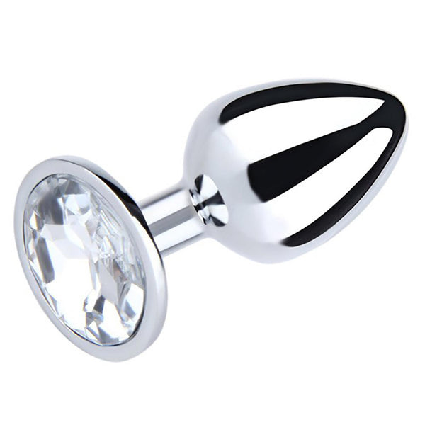 Silver Small Butt Plug with White Diamond