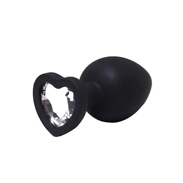 Black large heart-shaped butt plug with white crystal