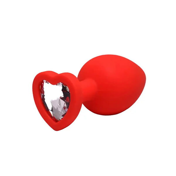 Red large heart-shaped butt plug with white crystal