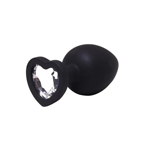 Black small heart-shaped butt plug with white crystal