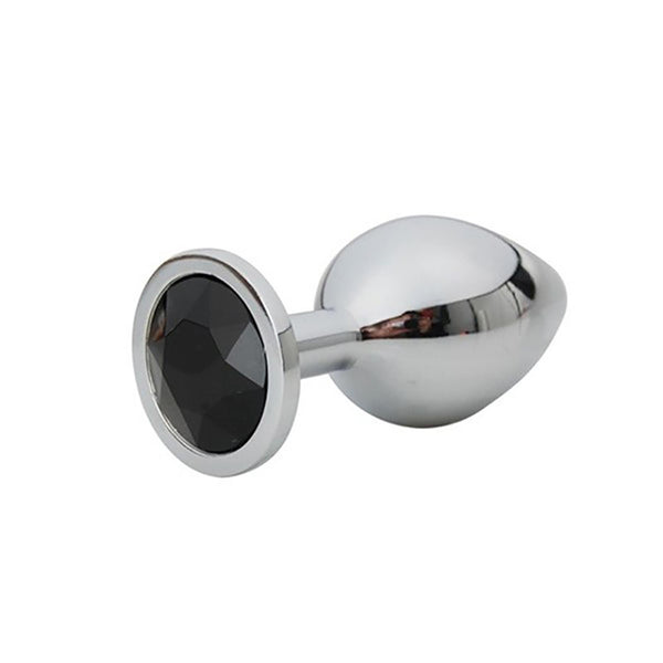 Silver Small Butt Plug with Black Diamond