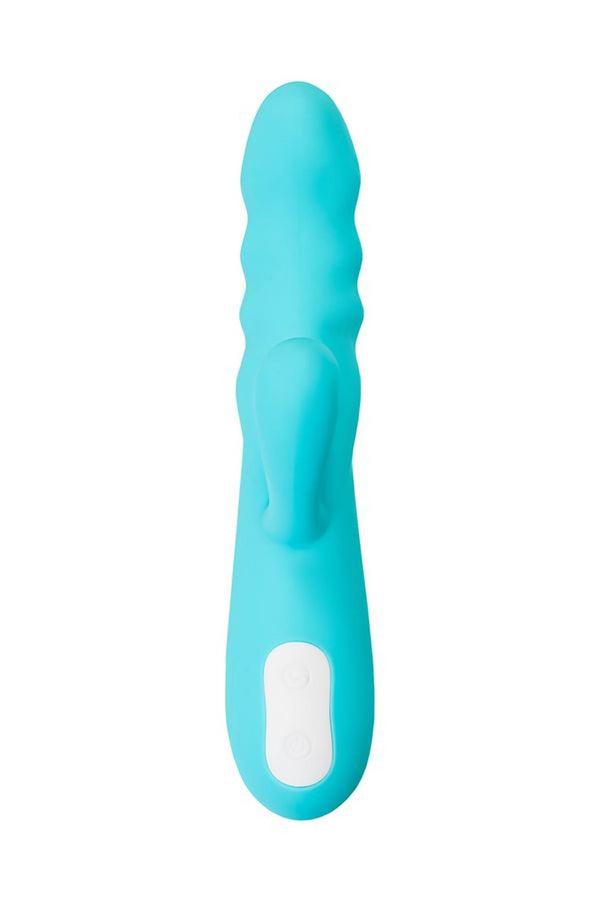 JOS Vibrator rotator with clitoral stimulation JOS MERRY SWI, silicone, blue, 20.7 cm