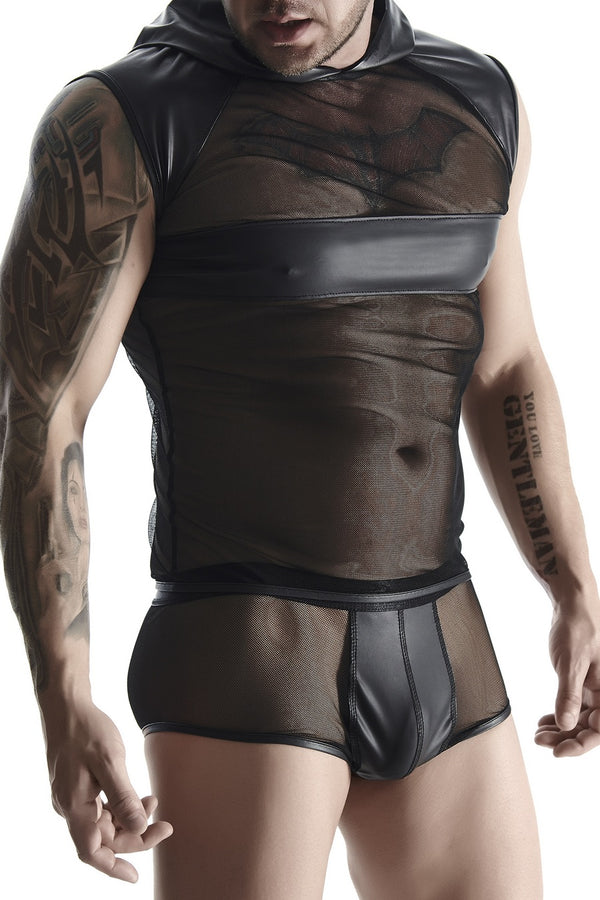 men's set made of elastic mesh and Weetlook: hooded t-shirt, XXL shorts