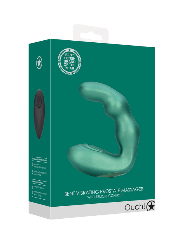 Bent Vibrating Prostate Massager with Remote Control   Metallic Green