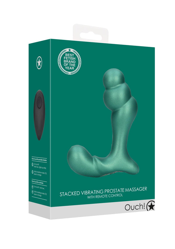 Stacked Vibrating Prostate Massager with Remote Control   Metallic Green