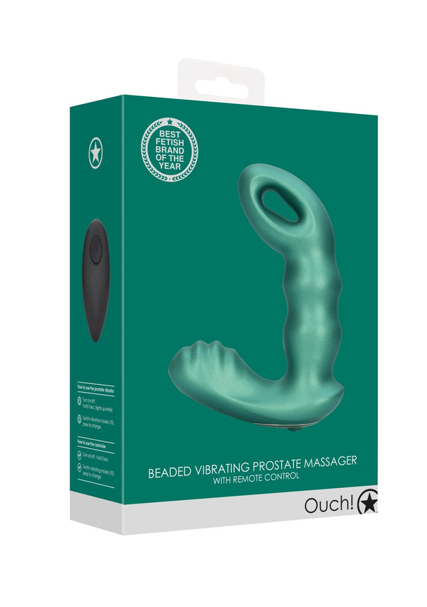 Beaded Vibrating Prostate Massager with Remote Control   Metallic Green