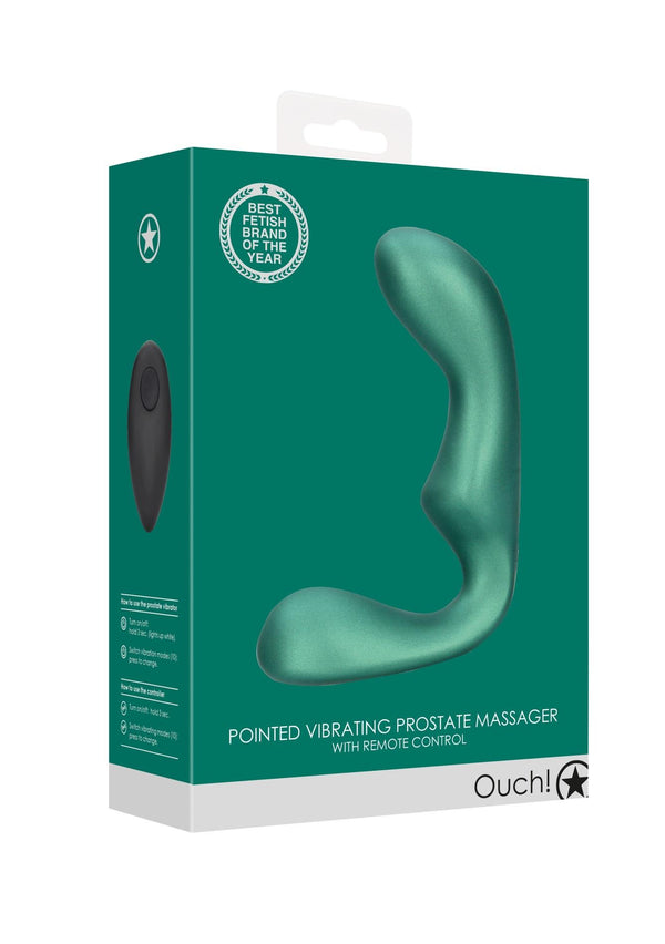 Pointed Vibrating Prostate Massager with Remote Control   Metallic Green