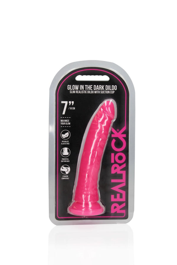 Slim Realistic Dildo with Suction Cup   Glow in the Dark   7 / 18 cm