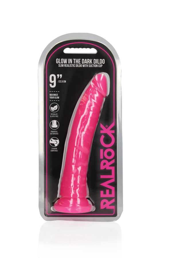 Slim Realistic Dildo with Suction Cup   Glow in the Dark   9 / 22,5 cm