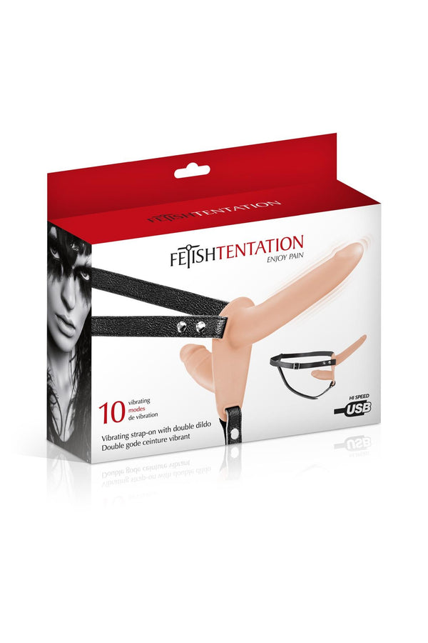 DOUBLE STRAP ON VIBRATING FLESH STRAP ON DILDO