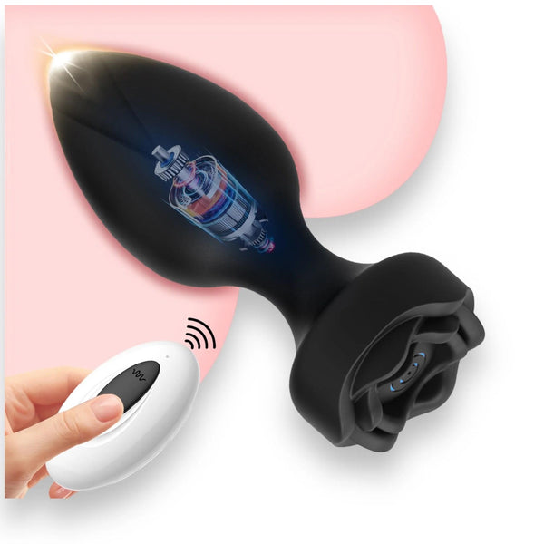Power Escorts   Princess Plug   Remote Rose Design Plug   USB Rechargeable   10 Functions   Black